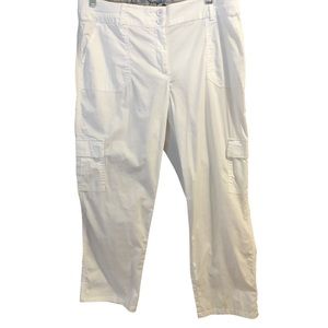 Chico's 1 Ultimate Slim Fit White Cotton Crop Pants, Pockets, Elastic Back, NWT